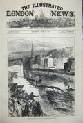 Original Old Antique Print 1877 Scene Disaster Widcombe Foot Bridge Bath River