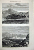 Original Old Antique Print 1877 Land Midian Gulf Akaba Palm Grove Mountains Art