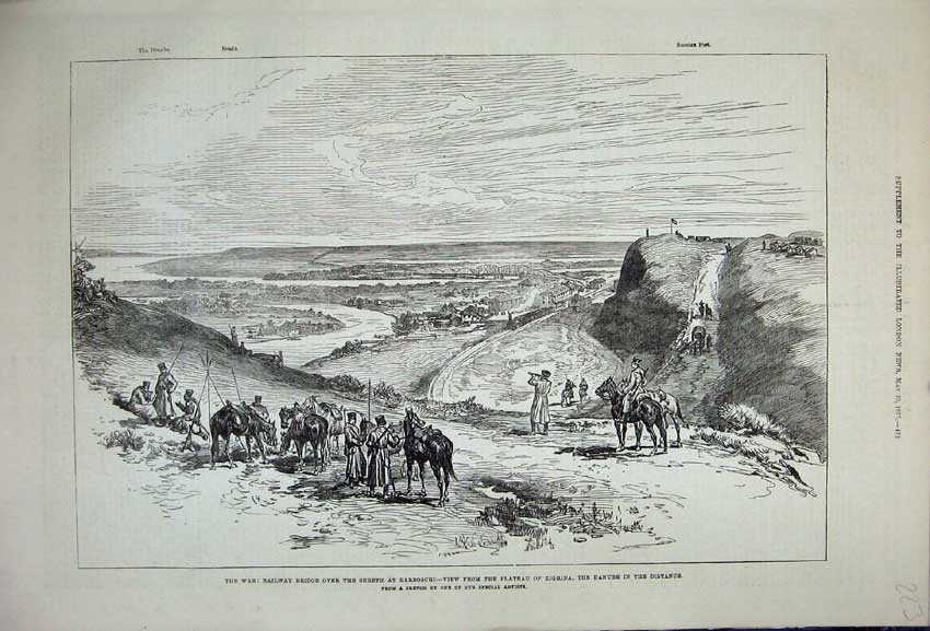 Original Old Antique Print 1877 War Railway Bridge Sereth Barboschi Zighina