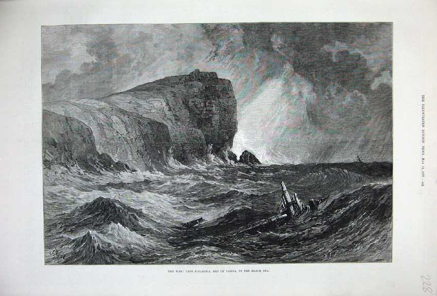 Original Old Antique Print 1877 Fine Art War Cape Kalagria Bay Varna Black Sea