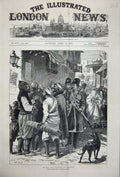 Original Old Antique Print 1877 Men Street Reading War Placards Stamboul Dog