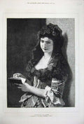 Original Old Antique Print 1877 Portrait Woman Mantilla Becker Fine Art 19th