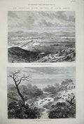 Old Antique Print 1877 Pretoria Transvaal River Magaloquain Cattle Horses 19th