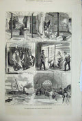 Original Old Antique Print 1877 American Fresh Meat Trade Market London Glasgow