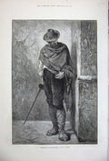 Original Old Antique Print 1877 Fine Art Man Sword Weapon Duwee 19th