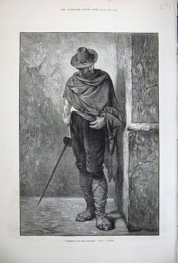 Original Old Antique Print 1877 Fine Art Man Sword Weapon Duwee 19th