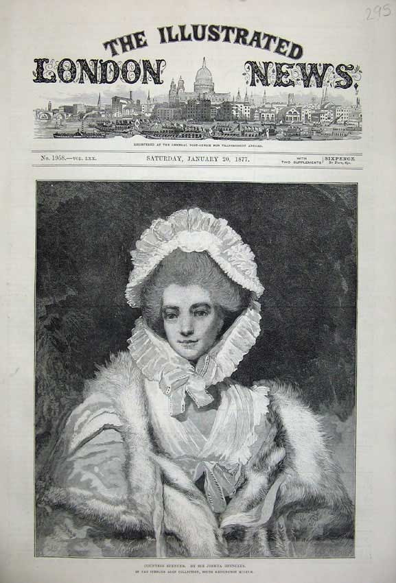 Original Old Antique Print 1877 Portrait Countess Spencer Woman Reyns Museum