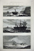 Old Antique Print 1877 River Tyne Ship Wreck Albion Prior Haven Pier Art 19th