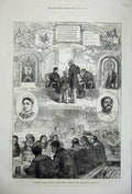 Original Old Antique Print 1877 Christmas Jack Seamans Hospital Greenwich Nurse