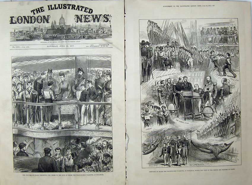 Old Antique Print 1877 Princess Wales Boys Training Ship Woolwich School 19th