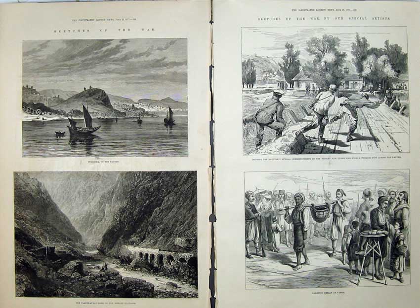 Old Antique Print War 1877 Vladykavkaz Russian Caucasus Danube Tuldscha 19th