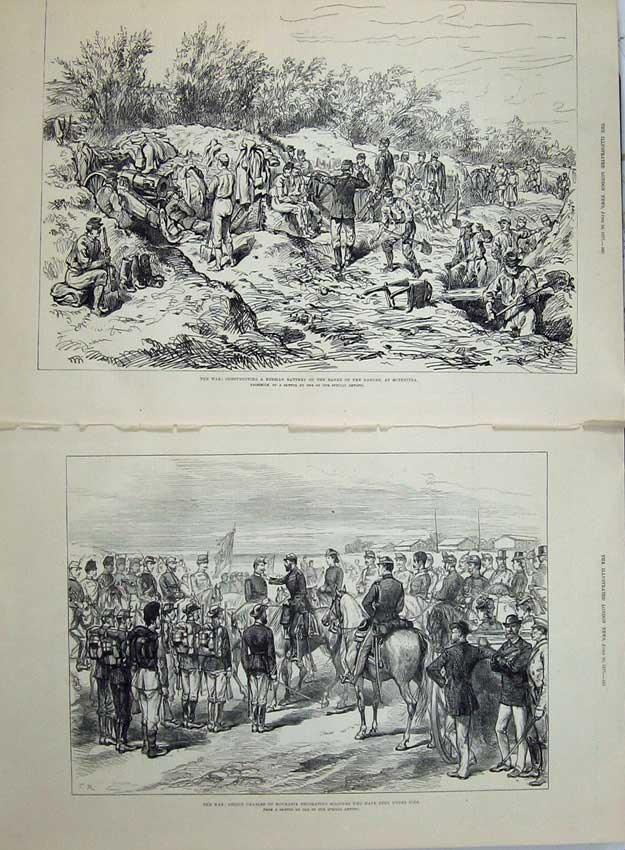 Original Old Antique Print War 1877 Russian Army Danube River Oltenitza Prince