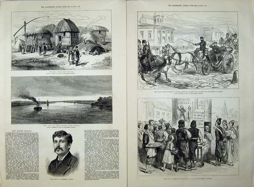 Old Antique Print 1877 War Wallachian Village Danube Bromley Bucharest 19th