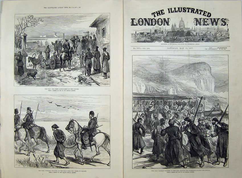 Antique Old Print 1877 War Army Cannon Danube Turkish Prisoners Barboschi 19th