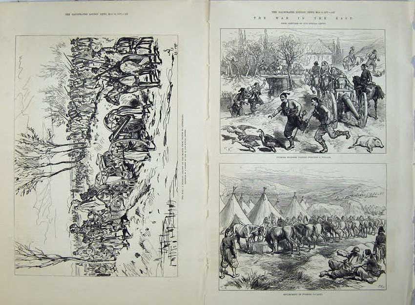 Original Old Antique Print 1877 War Russian Army Liptschany Turkish Siers Camp
