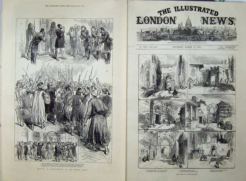 Old Antique Print 1877 Constantinople Minister Wargate Seven Towers Army 19th