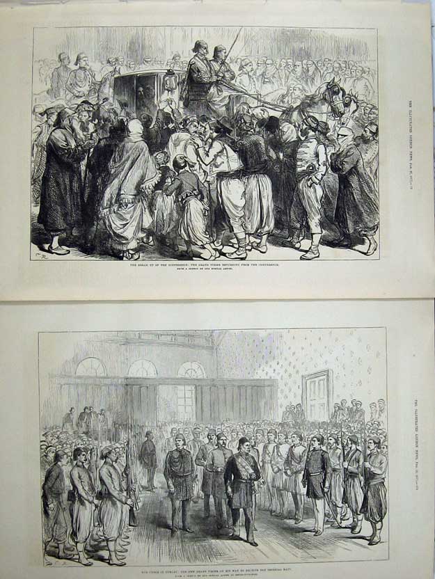 Old Antique Print Grand Vizier Conference 1877 Turkey Imperial Hatt Army 19th