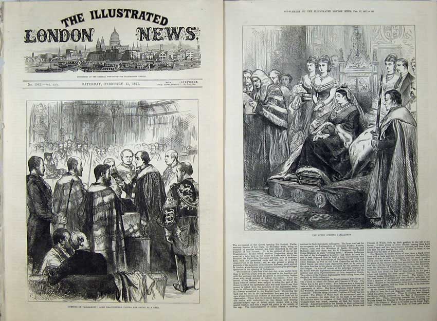 Old Antique Print Queen Opening Parliament 1877 Lord Beaconsfield Oaths 19th