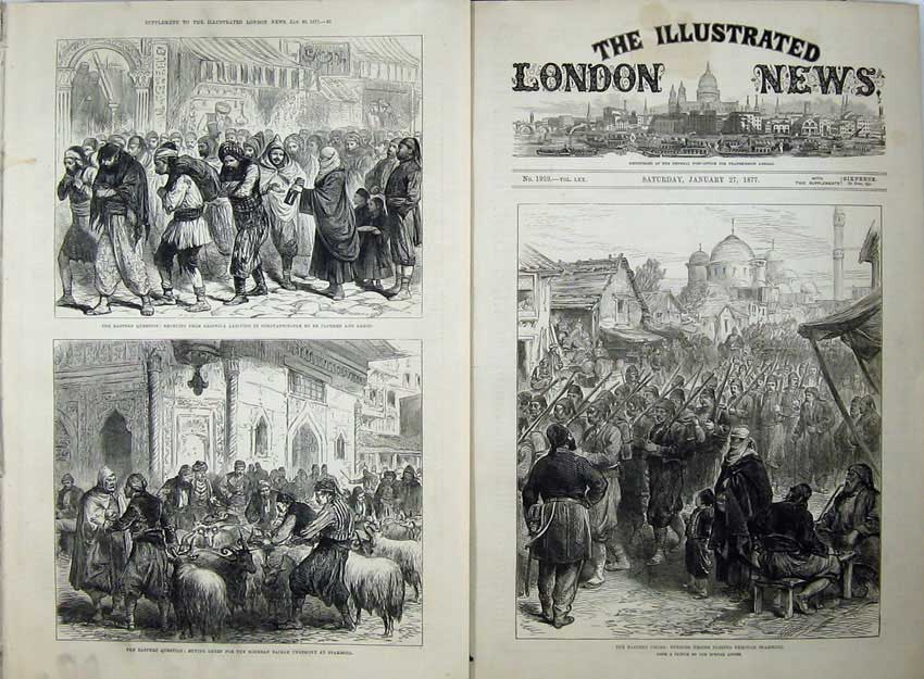Antique Old Print Salonica Constantinople 1877 Sheep Koorban Stamboul War 19th