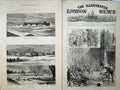 Original Old Antique Print Storms Floods 1877 Eastbourne Pier Guildford Thames