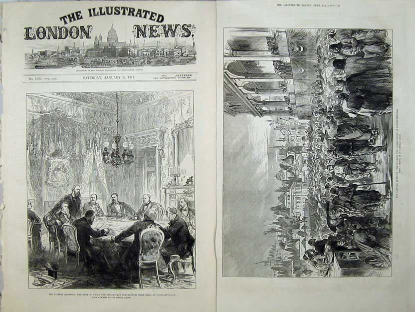 Antique Old Print 1877 Constantinople Preliminary Conferences Men Meeting 19th