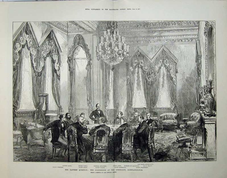 Old Antique Print 1877 Conference Admiralty Constantinople Baron Count 19th