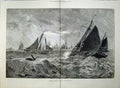 Old Antique Print 1877 Yarmouth Fishing Smacks North Sea Sailing Boats 19th