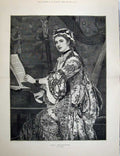 Original Old Antique Print 1877 Portrait Beautiful Woman Musician Fine Art