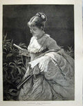 Original Old Antique Print Fine Art 1877 Portrait Beautiful Woman Book 19th