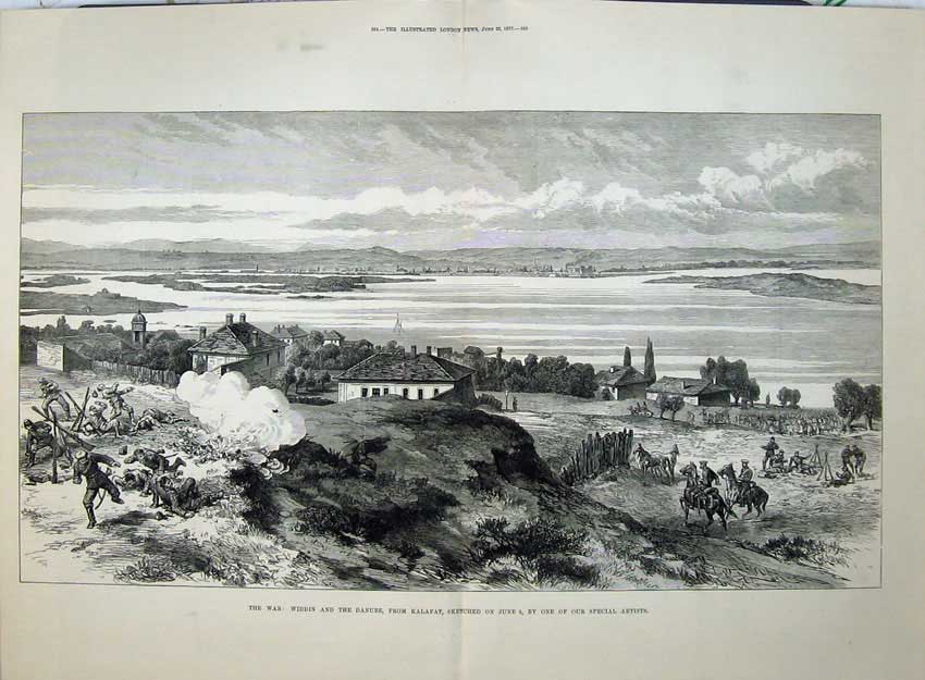 Old Antique Print 1877 War Widdin Danube River Kalafat War Army Fine Art 19th