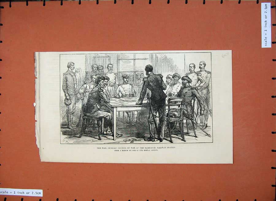 Old Antique Print 1877 War Russian Men Barboschi Railway Station Meeting 19th