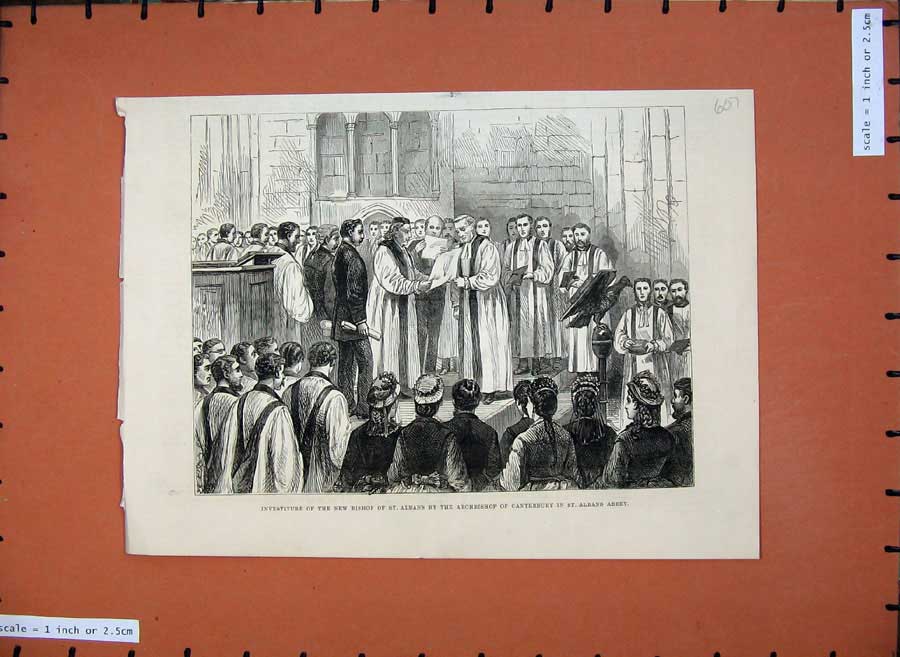Old Antique Print 1877 Bishop St Albans Archbishop Canterbury Abbey Men 19th