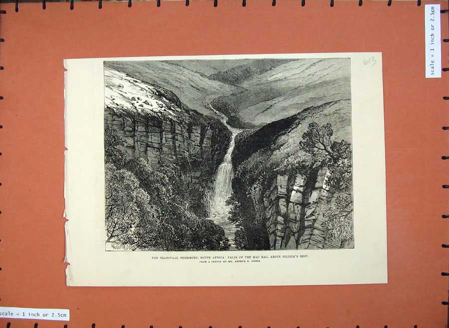 Old Antique Print 1877 Transvaal Africa Falls River Mac Pigrim'S Nest Art 19th