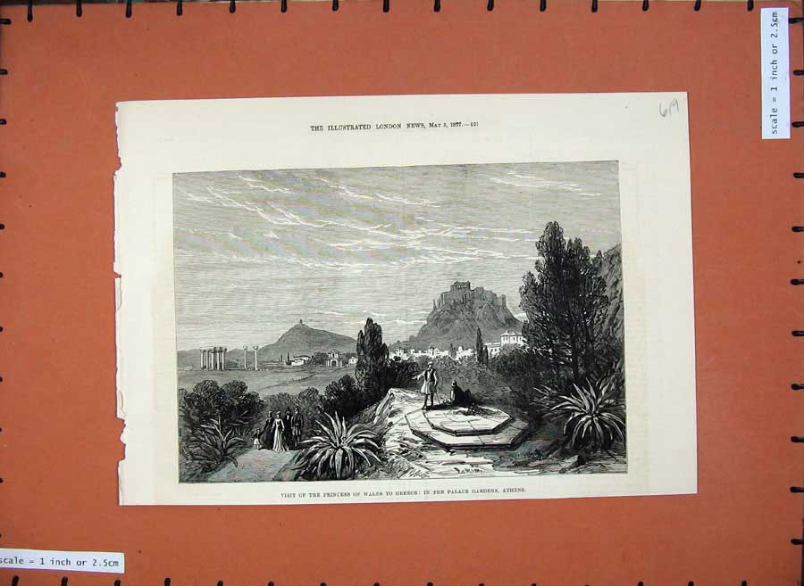 Old Antique Print 1877 Prince Wales Greece Palace Gardens Athens Fine Art 19th