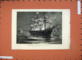 Old Antique Print 1877 Fire Burning Egyptian Ship Steamer Latif Red Sea 19th