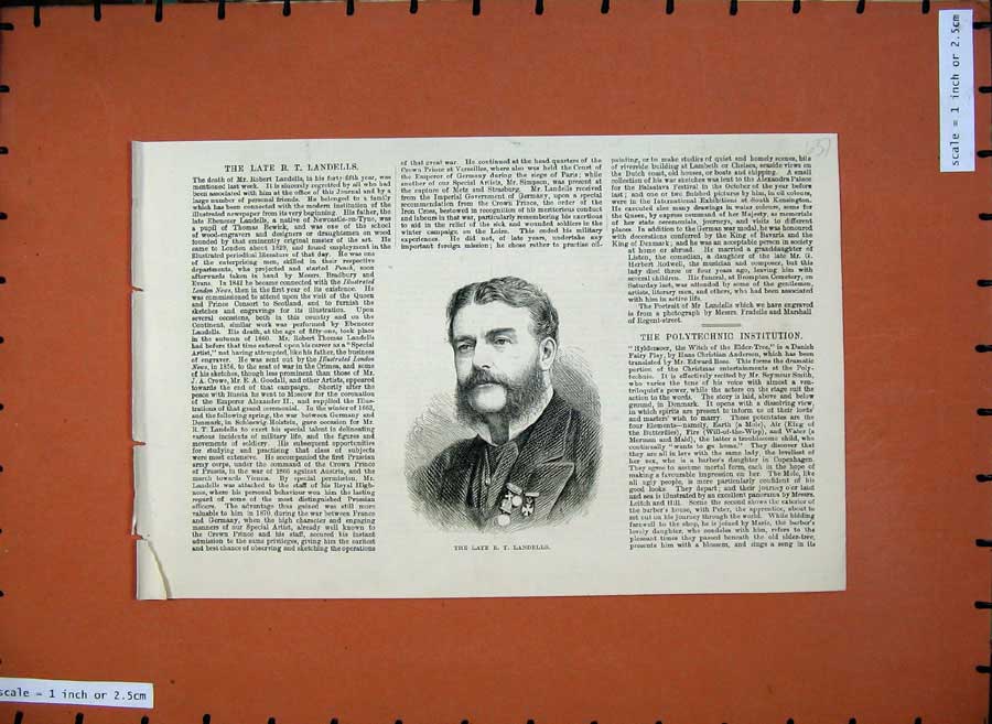 Original Old Antique Print 1877 Portrait Robert Landells Man Reporter Victorian