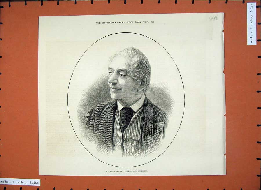 Original Old Antique Print 1877 Portrait Mr John Parry Man Vocalist Comedian