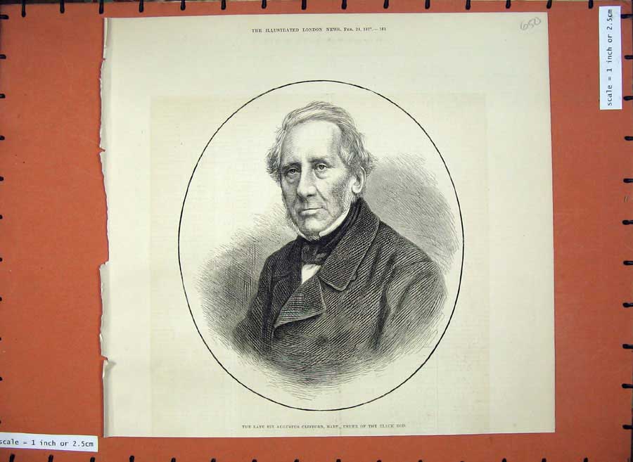 Old Antique Print 1877 Sir Augustus Clifford Usher Black Rod Man Portrait 19th