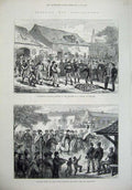Old Antique Print 1877 Hungary Honveds Hussar Barracks War Austrian Art 19th