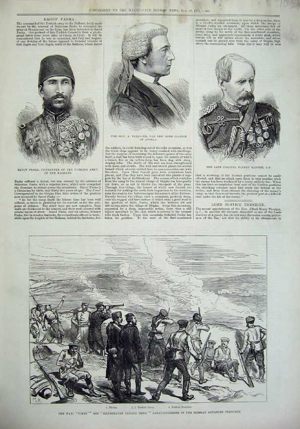 Old Antique Print 1877 War Russian Advanced Trenches Pasha Baigrie Lord 19th