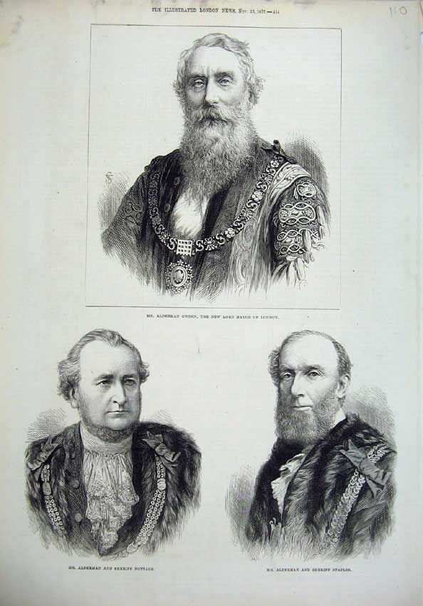 Original Old Antique Print Portrait Alderman Owden Mayor 1877 Staples Nottage