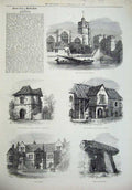 Old Antique Print Maidstone 1877 Church College Kit'S Coty House Palace 19th