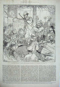 Old Antique Print 1877 French Elections Men Boulevard Montmartre Sketch 19th