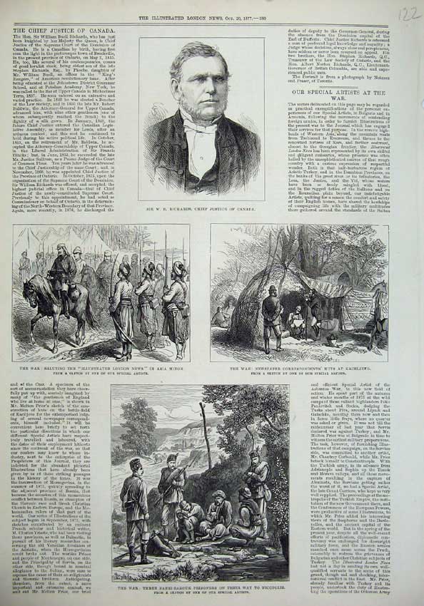 Old Antique Print 1877 Richards Justice Canada War Bashi-Bazouk Nicopolis 19th