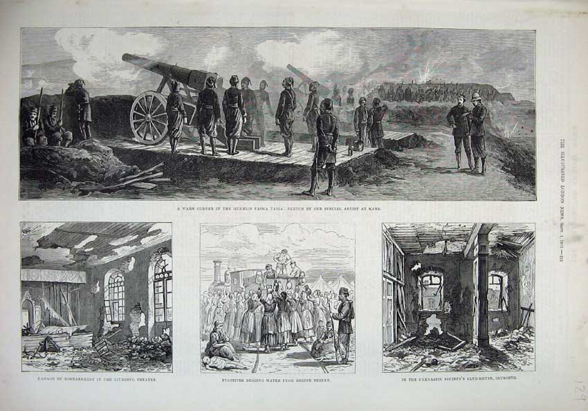 Old Antique Print 1877 Mukhlis Pasha Tabia Giurgevo Theatre Ruis War Art 19th