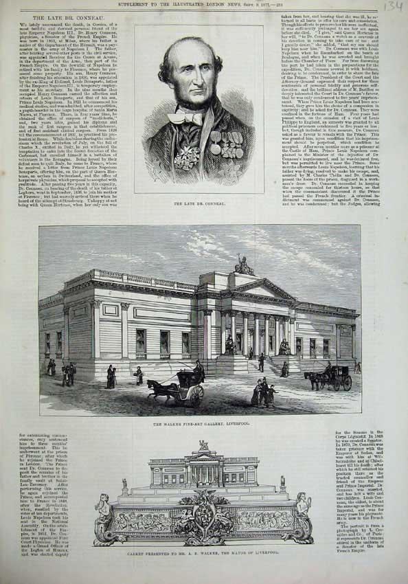 Old Antique Print 1877 Dr Conneau Walker Gallery Liverpool Casket Mayor 19th