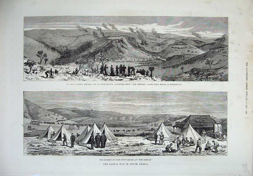 Original Old Antique Print 1877 Kaffir War South Africa Troops Police Cape Town
