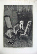 Old Antique Print 1877 Fine Art Man Gazing Painting Sitting Chair Lucas 19th
