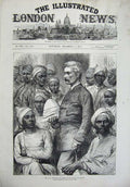 Original Old Antique Print 1877 Mr Stanley Native Followers Coloured Men Sketch