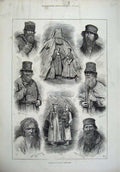 Original Old Antique Print 1877 Sketches Russian Characters Farmer Beggar Girls